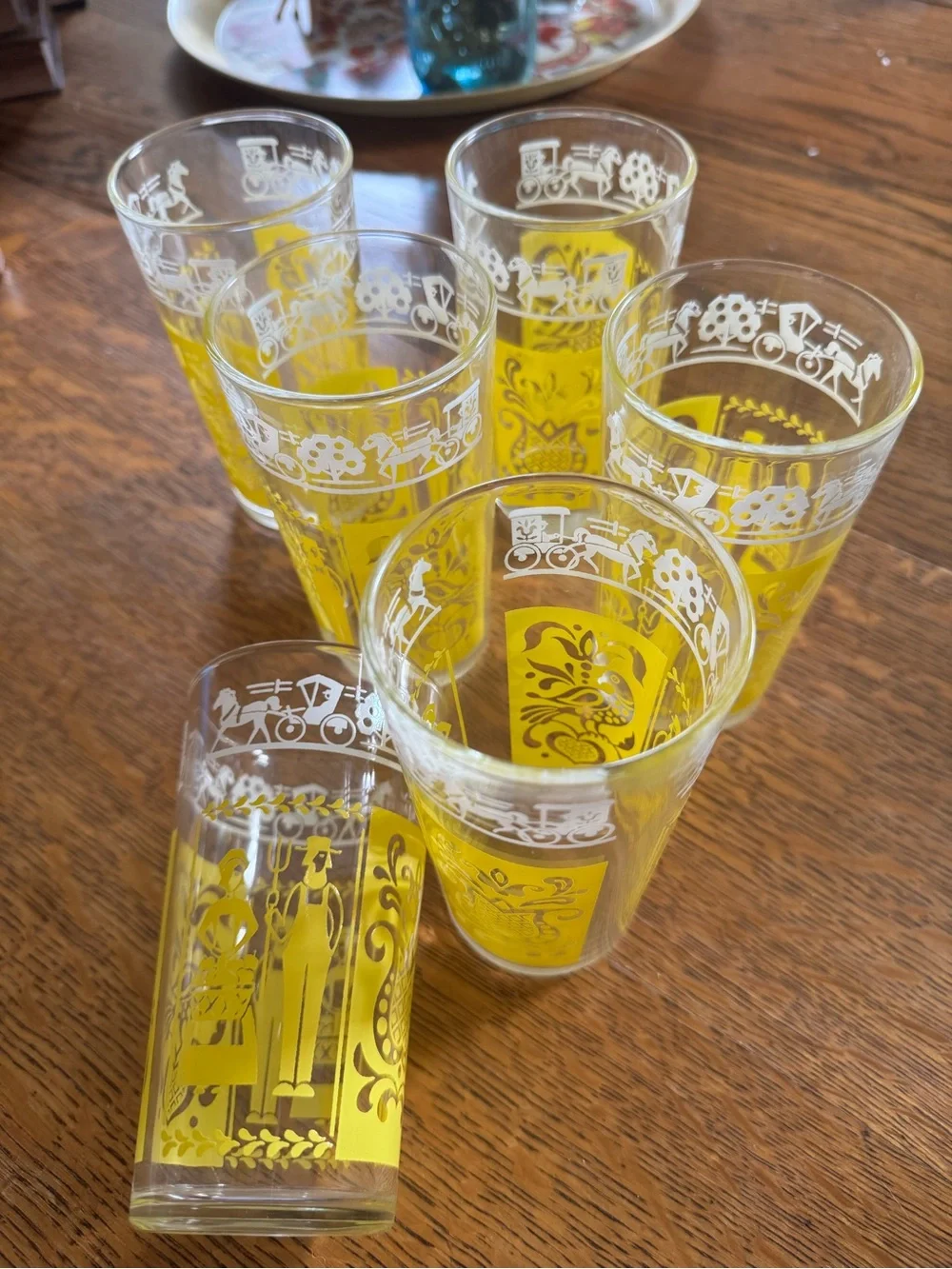Bright Yellow Butter Print Patterned Glass Tumblers - Set of 6